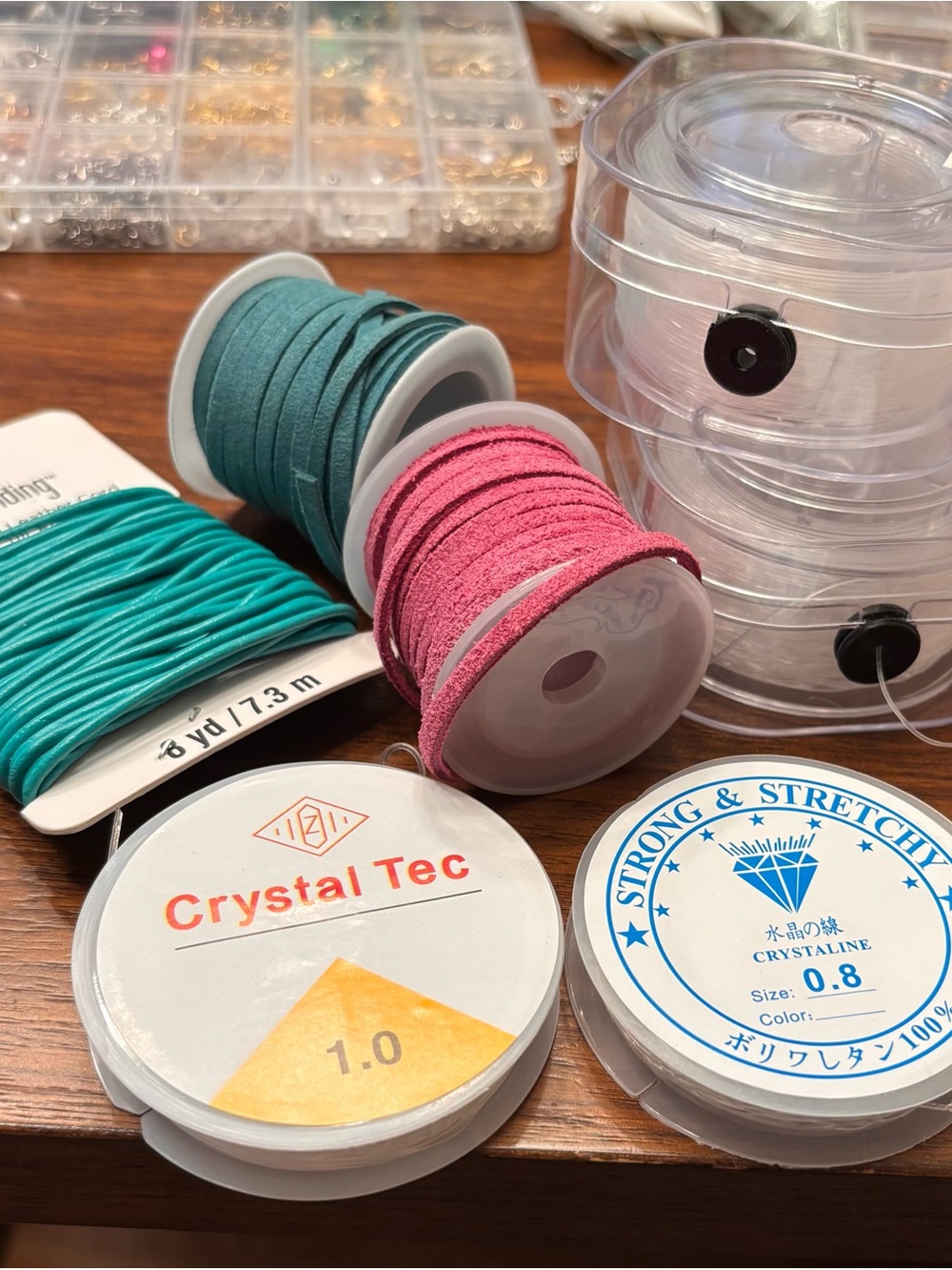 Jewelry supplies teal Cord Pink and Teal Suede & 4 rolls of elastic!